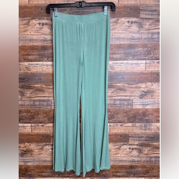 Light green romy free people pant & top set wide leg ribbed $128 casual fall - Picture 5 of 5